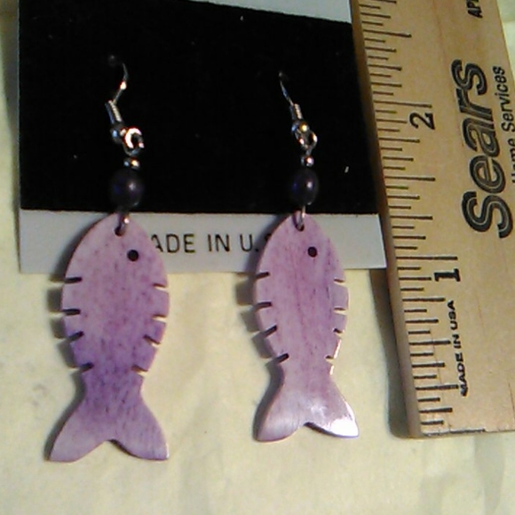 Lavender Fish Earrings - Picture 7 of 7